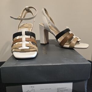 Ann Taylor Women's Strappy Block Heel Sandals - Black, White, and Tan